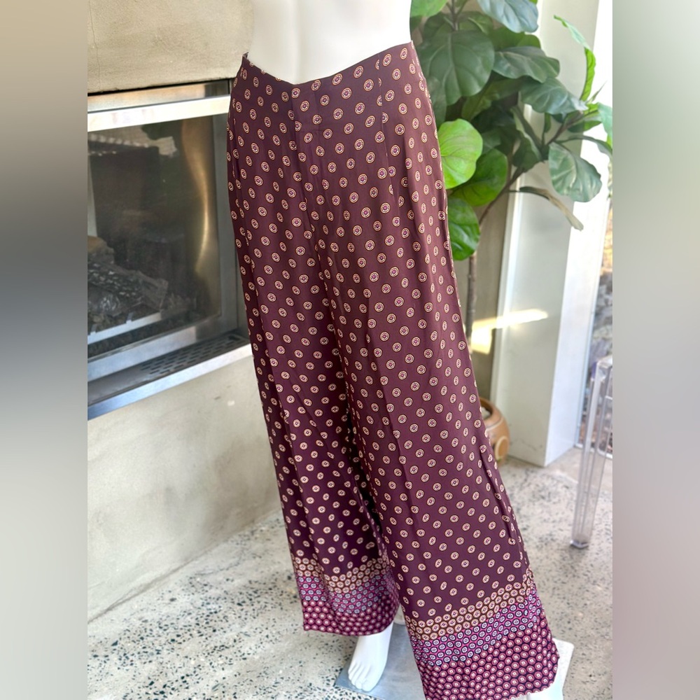 Anthropologie Marsden Wide-Leg Pants Graphic Abstract Maroon Size 8